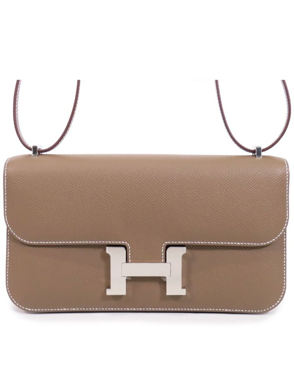 Hermes Constance Elan Etoupe Silver Epsom Shoulder Bag